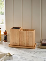 Wood Country Knife Block and Utensil Pot with Tray - Image 2 of 4