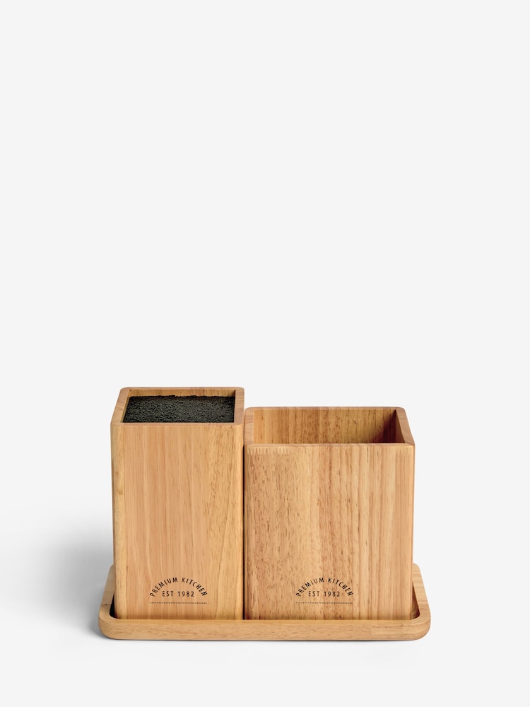 Wood Country Knife Block and Utensil Pot with Tray - Image 4 of 4