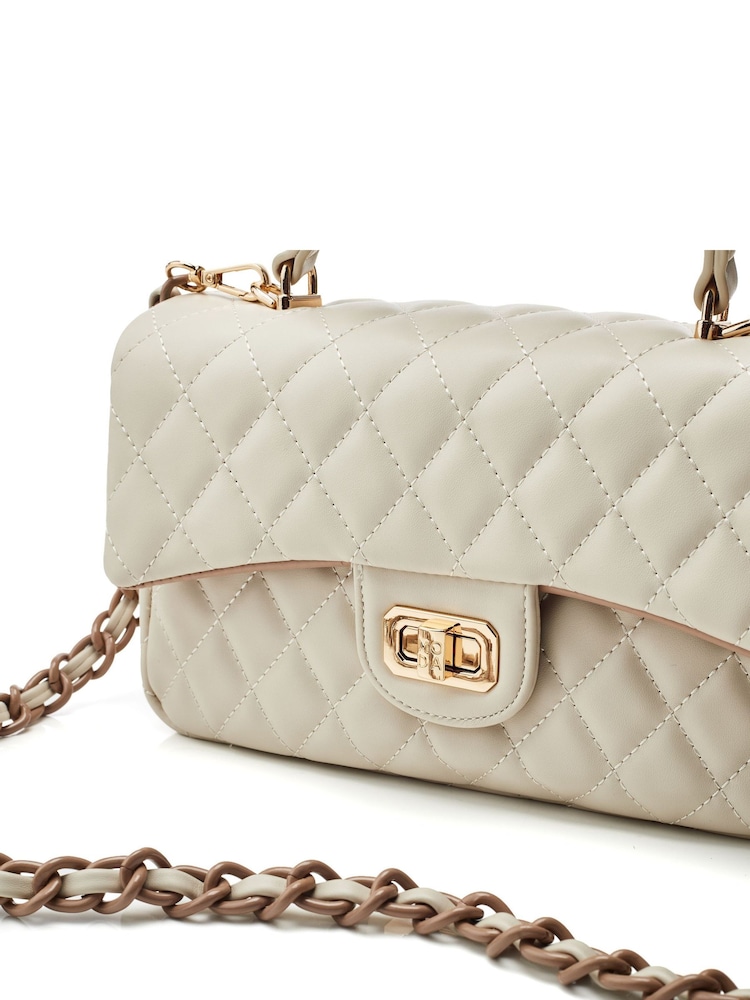 Moda in Pelle Sabrina Quilted East West White Bag With Chain Strap - Image 4 of 4