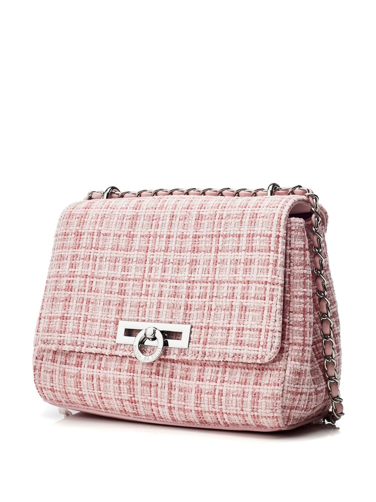 Moda in Pelle Pink Cheryl Cross Body Tweed Bag With Chain Strap - Image 2 of 4