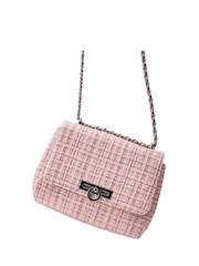 Moda in Pelle Pink Cheryl Cross Body Tweed Bag With Chain Strap - Image 3 of 4