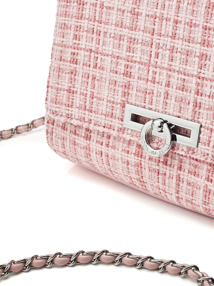 Moda in Pelle Pink Cheryl Cross Body Tweed Bag With Chain Strap - Image 4 of 4