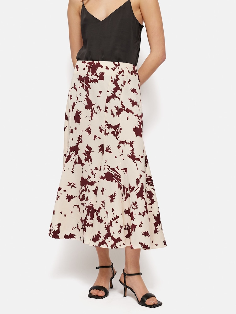 Jigsaw Cream Silhouette Peony Midi Skirt With Linen - Image 2 of 8