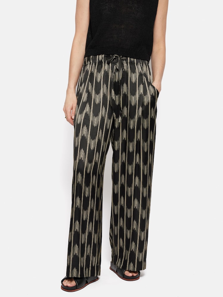 Jigsaw Black Silk Blend Ikat Stripe Trousers - Image 2 of 7