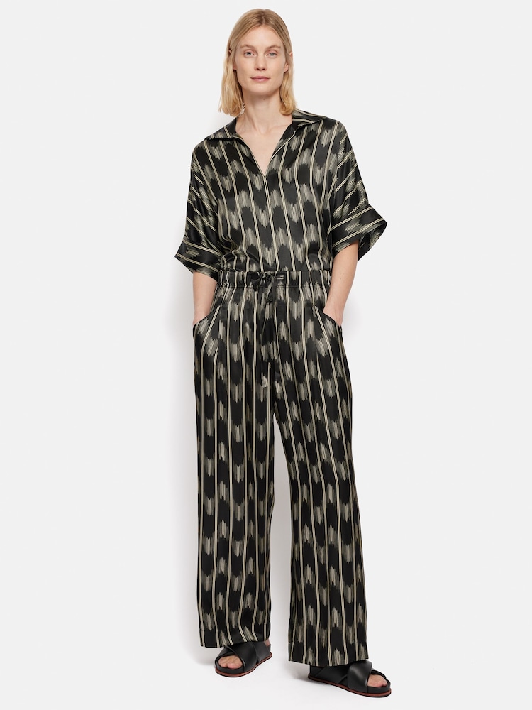 Jigsaw Black Silk Blend Ikat Stripe Trousers - Image 7 of 7