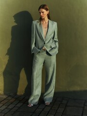 Jigsaw Green Dark Irish 100% Linen Palazzo Trousers - Image 1 of 8