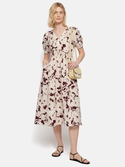 Jigsaw Cream Silhouette Peony Smocked Dress With Linen - Image 1 of 7