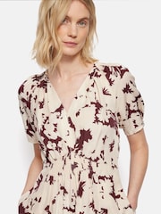 Jigsaw Cream Silhouette Peony Smocked Dress With Linen - Image 2 of 7