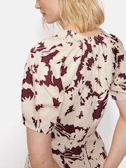 Jigsaw Cream Silhouette Peony Smocked Dress With Linen - Image 3 of 7
