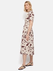 Jigsaw Cream Silhouette Peony Smocked Dress With Linen - Image 4 of 7