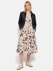 Jigsaw Cream Silhouette Peony Smocked Dress With Linen - Image 6 of 7