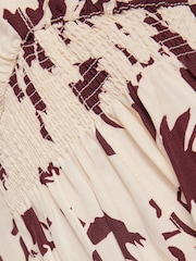 Jigsaw Cream Silhouette Peony Smocked Dress With Linen - Image 7 of 7