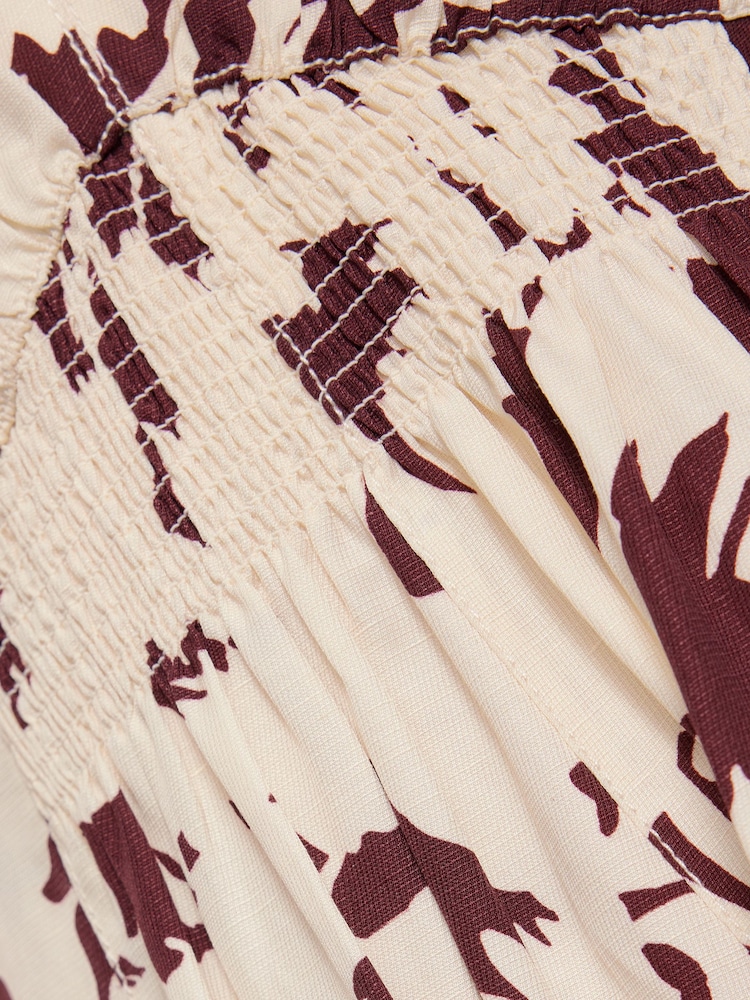 Jigsaw Cream Silhouette Peony Smocked Dress With Linen - Image 7 of 7