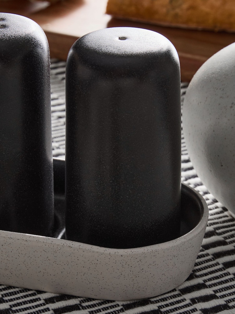 Black/White Otis Salt and Pepper Shakers with Tray - Image 3 of 5