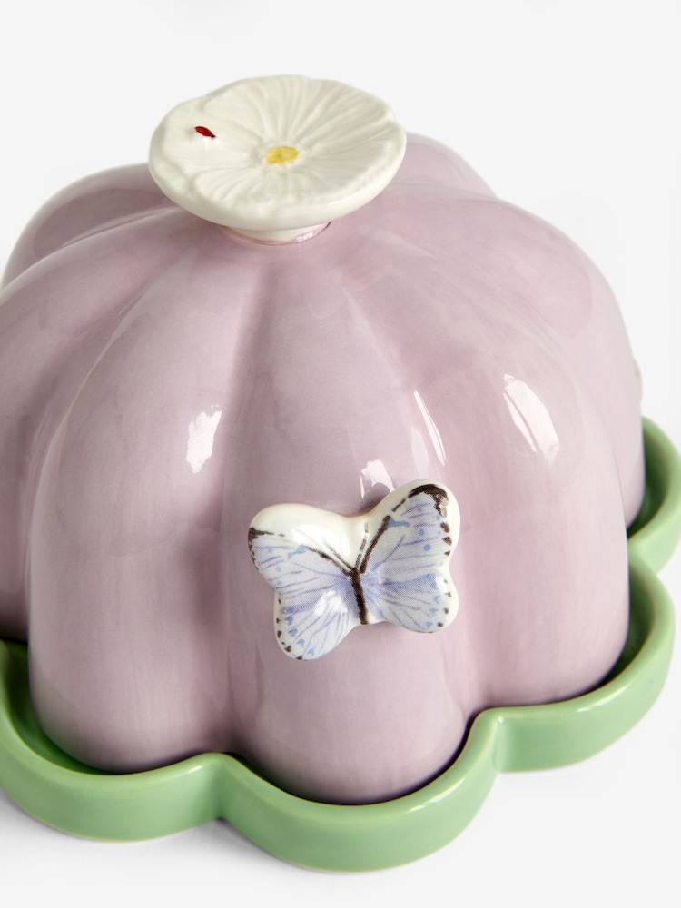 Purple Floral Wildlife Butter Dish - Image 6 of 6