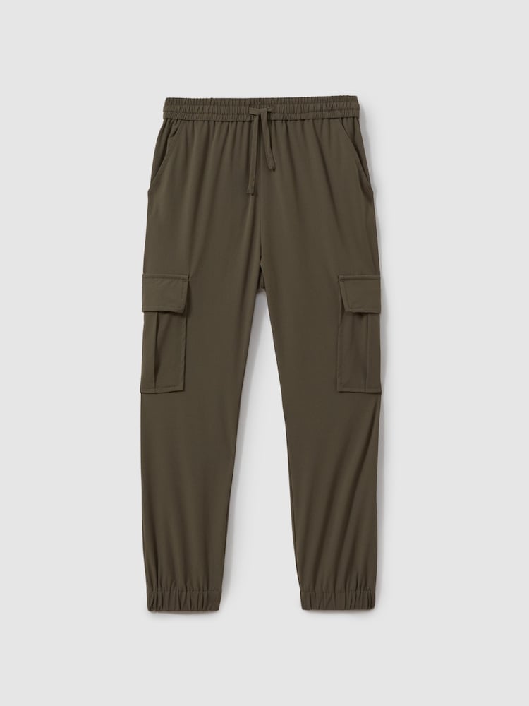 Reiss Khaki Green Lucian 13-14 yrs Technical Drawstring Cuffed Cargo Trousers - Image 1 of 4