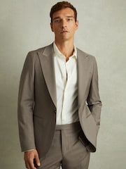 Reiss Mushroom Brown Harley Textured Wool Blend Single Breasted Blazer - Image 1 of 5