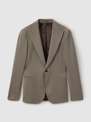 Reiss Mushroom Brown Harley Textured Wool Blend Single Breasted Blazer - Image 2 of 5
