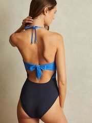 Reiss Blue/Navy Daisy Colourblock Halter Tie Back Swimsuit - Image 3 of 4