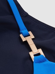 Reiss Blue/Navy Daisy Colourblock Halter Tie Back Swimsuit - Image 4 of 4
