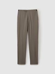 Reiss Mushroom Brown Harley Textured Wool Blend Side Adjuster Tapered Fit Trousers - Image 2 of 5