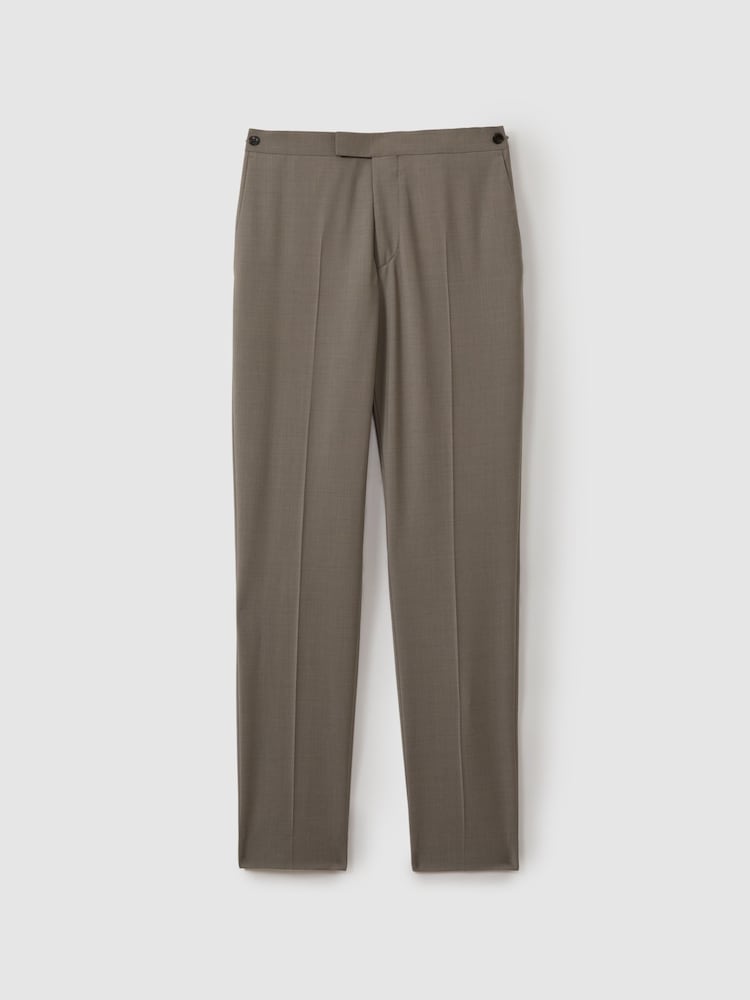Reiss Mushroom Brown Harley Textured Wool Blend Side Adjuster Tapered Fit Trousers - Image 2 of 5