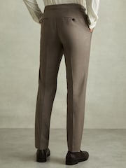 Reiss Mushroom Brown Harley Textured Wool Blend Side Adjuster Tapered Fit Trousers - Image 4 of 5