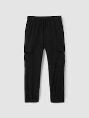 Reiss Black Lucian Technical Drawstring Cuffed Joggers - Image 1 of 4