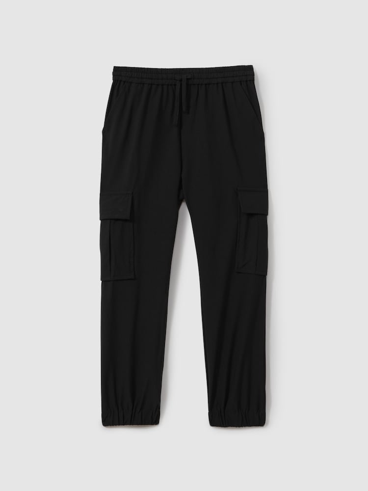 Reiss Black Lucian Technical Drawstring Cuffed Joggers - Image 1 of 4