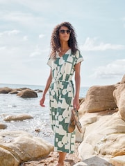 Seasalt Cornwall Green Rose Trellis Linen Blend Wide Leg Jumpsuit - Image 1 of 8