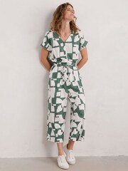 Seasalt Cornwall Green Rose Trellis Linen Blend Wide Leg Jumpsuit - Image 5 of 8