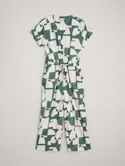 Seasalt Cornwall Green Rose Trellis Linen Blend Wide Leg Jumpsuit - Image 7 of 8