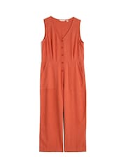 Seasalt Cornwall Orange Carthew V-Neck Linen Blend Jumpsuit - Image 1 of 2