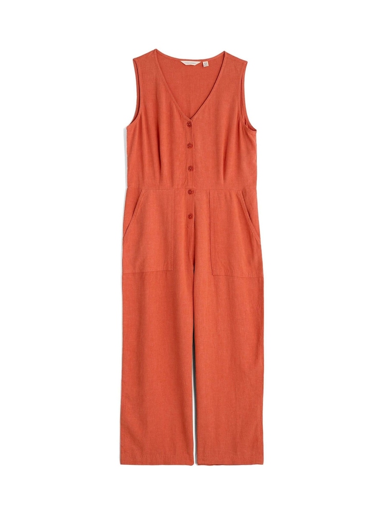 Seasalt Cornwall Orange Carthew V-Neck Linen Blend Jumpsuit - Image 1 of 2