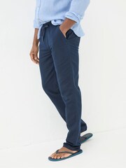 FatFace Blue Straight Cotton Linen Trousers - Image 1 of 5