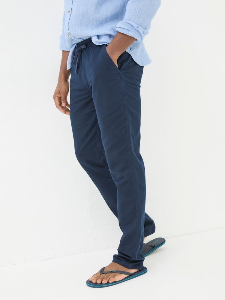 FatFace Blue Straight Cotton Linen Trousers - Image 1 of 5