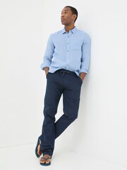 FatFace Blue Straight Cotton Linen Trousers - Image 2 of 5