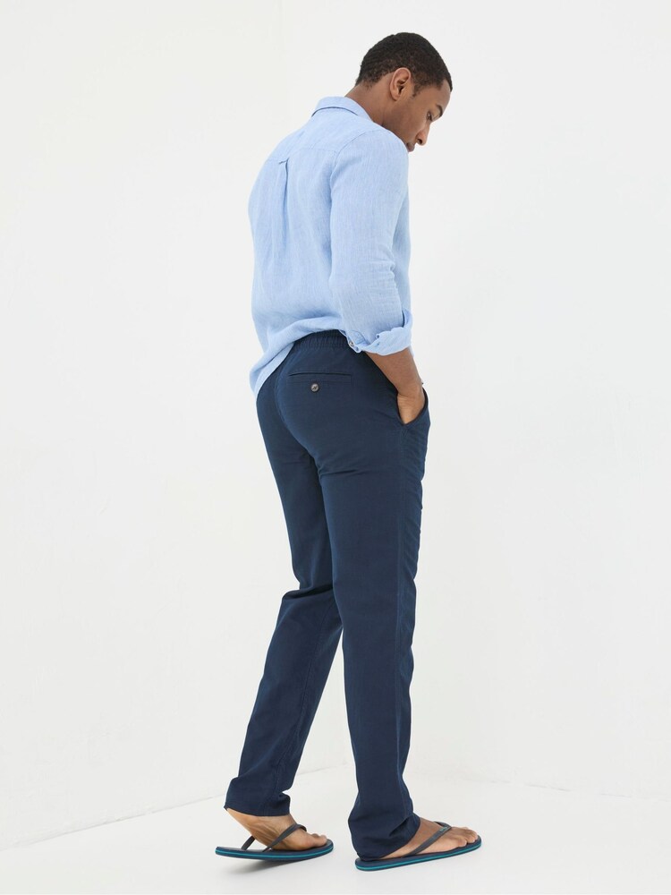 FatFace Blue Straight Cotton Linen Trousers - Image 2 of 5