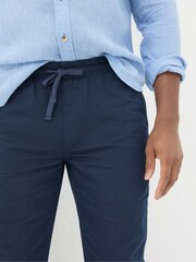 FatFace Blue Straight Cotton Linen Trousers - Image 4 of 5
