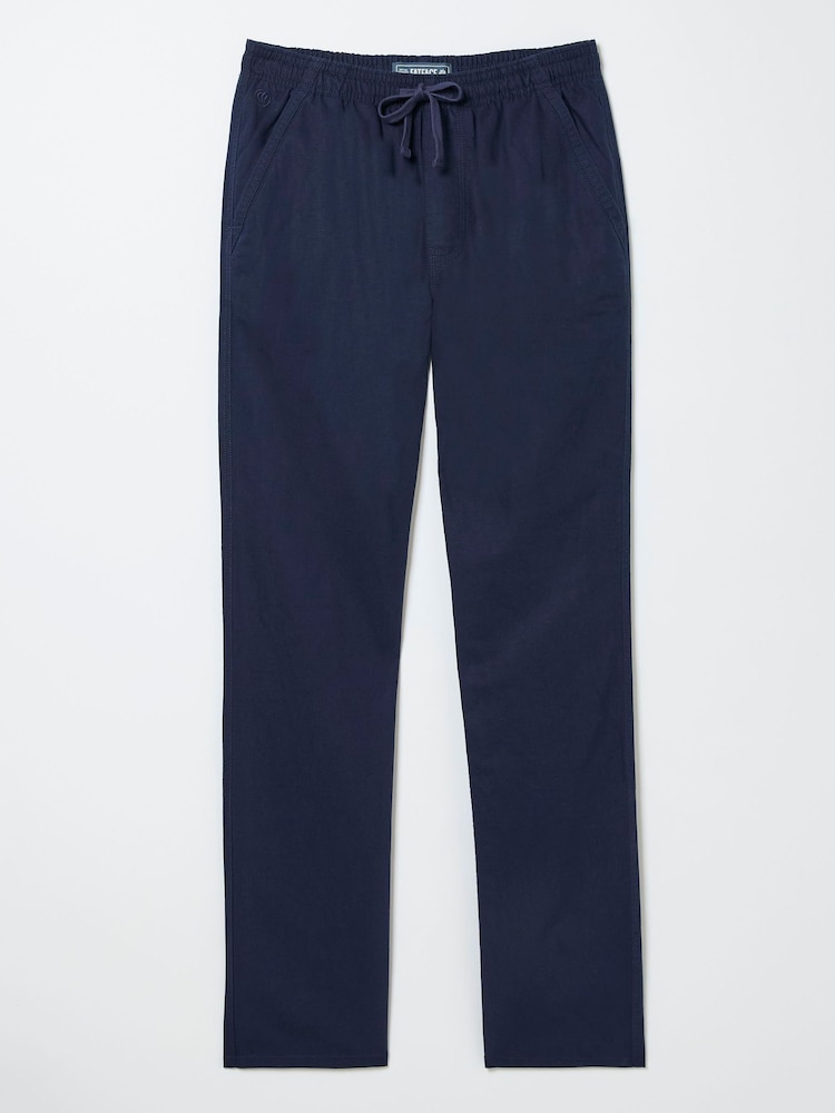 FatFace Blue Straight Cotton Linen Trousers - Image 5 of 5