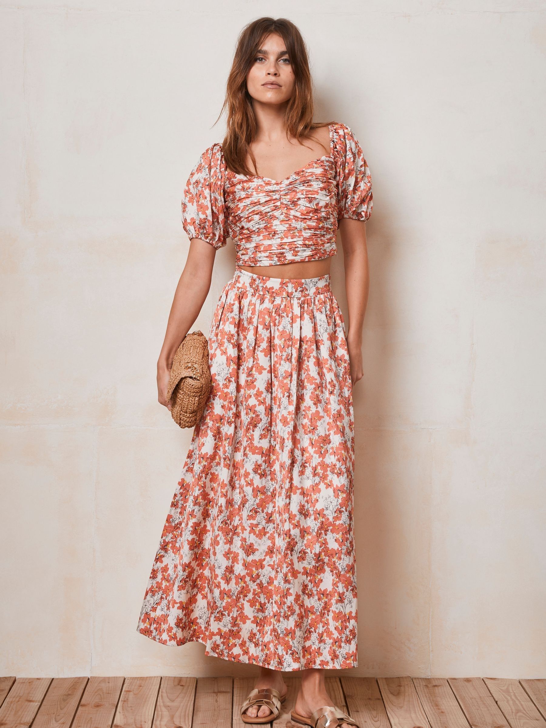 Buy Mint Velvet Orange Floral Print Maxi Skirt With Linen from Next Austria