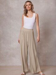 Mint Velvet Cream Pleated Wide Leg Trousers - Image 1 of 4