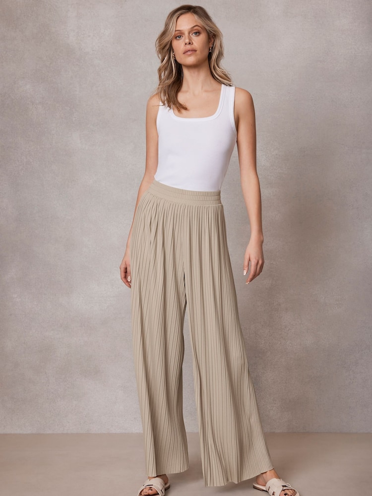 Mint Velvet Cream Pleated Wide Leg Trousers - Image 1 of 4