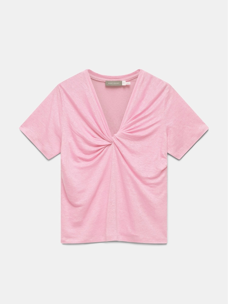 Mint Velvet Pink 100% Linen Twist T-Shirt - Image 2 of 3