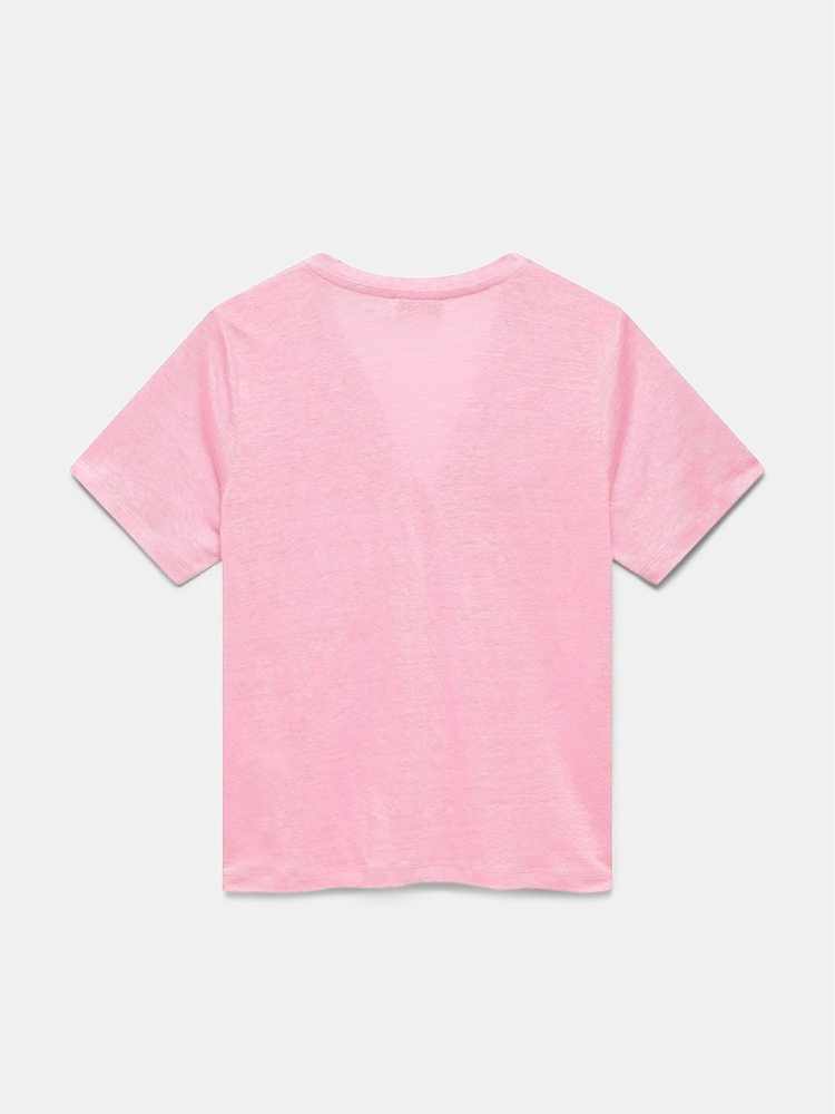 Mint Velvet Pink 100% Linen Twist T-Shirt - Image 3 of 3