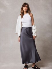Mint Velvet Grey Satin Maxi Slip Skirt - Image 1 of 8