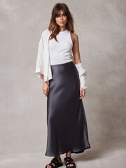 Mint Velvet Grey Satin Maxi Slip Skirt - Image 4 of 8