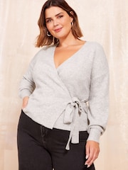 Friends Like These Grey Knitted Wrap Jumper - Image 1 of 4