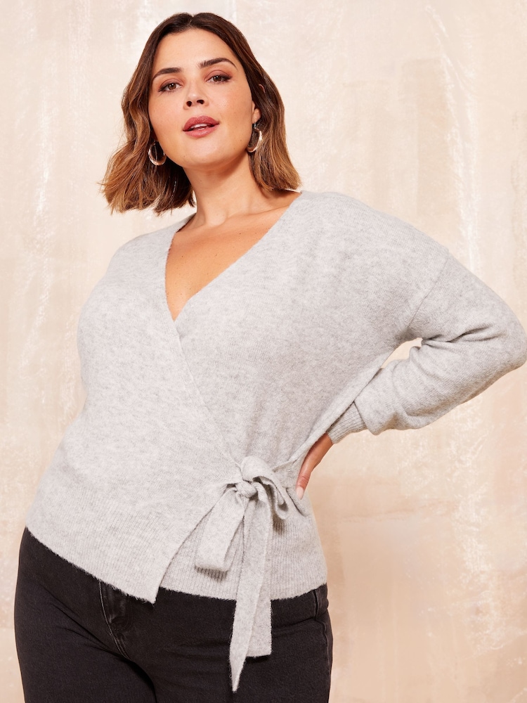 Friends Like These Grey Knitted Wrap Jumper - Image 2 of 4