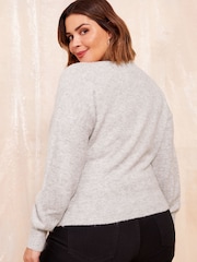 Friends Like These Grey Knitted Wrap Jumper - Image 4 of 4